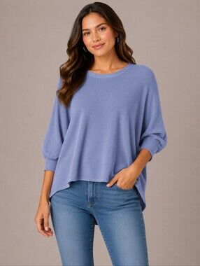 LOFT Light Blue Ribbed Batwing Sleeve Blouse Women’s Large Oversized Dolman Top